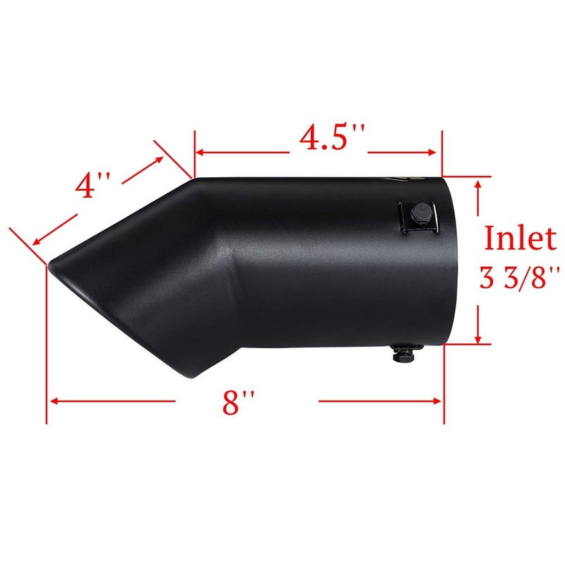 TriTrust Exhaust Tip, 2.75-3 inch inlet adjustable, 3.5'' Outlet 8'' Long Muffler Tip, Black Powder Coated Stainless Steel Truck Car Turn Down Tail Tip, Clamp On Tailpipe - Image 2